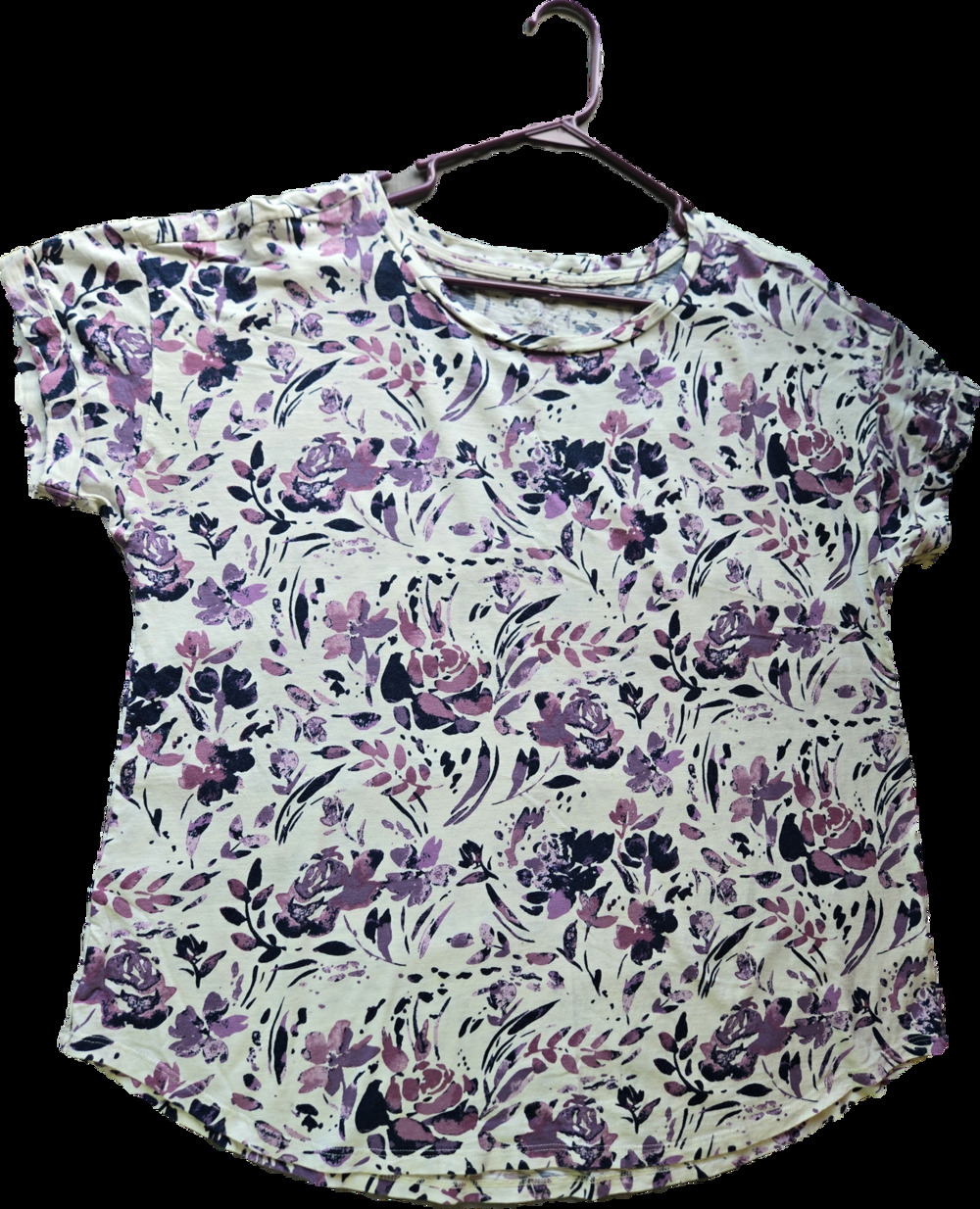 Maurices 1X Purple Floral Short Sleeve Shirt